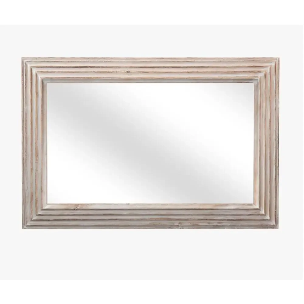 Large Pottery Barn Wall Mirror Whitewashed Mango Wood Farmhouse Coastal Decor